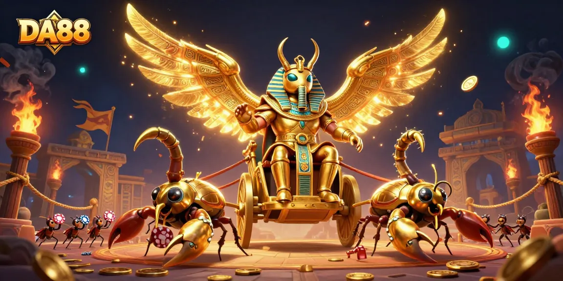 Engage with DA88's vibrant casino world as golden scarabs and scorpions bring luck and excitement.