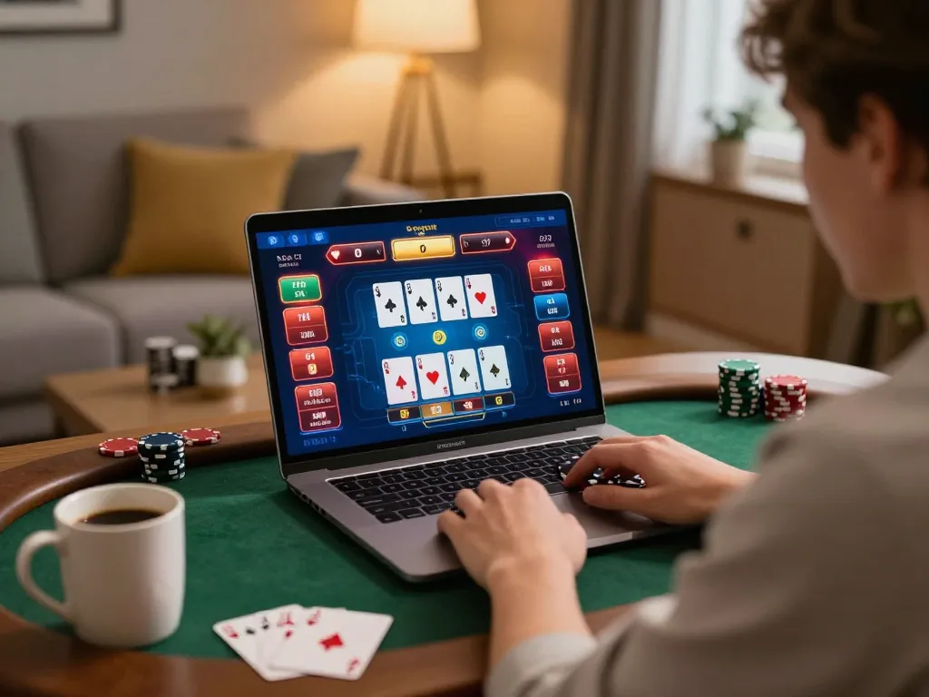 Experience thrilling online poker at O8 with a user immersed in an exciting game.