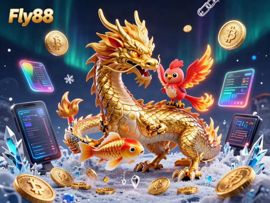 Engage in the thrilling experience at Fly88 with an illustration of epic characters and rich casino elements.
