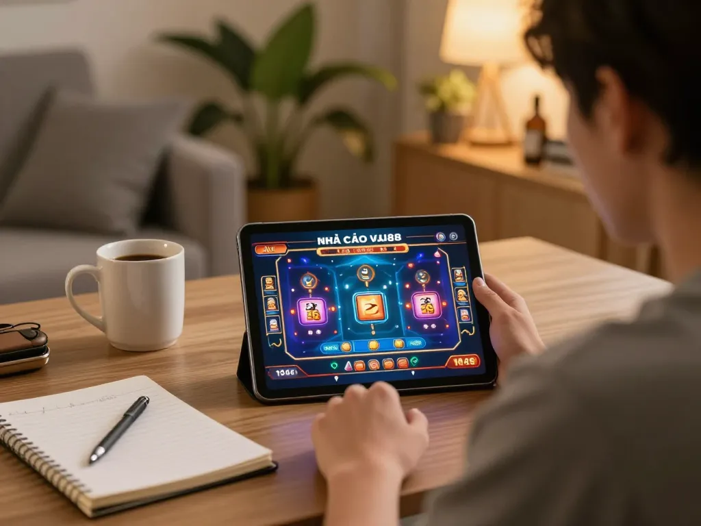 Engaging gameplay at NHÀ CÁI VUA88, a player strategizing with an online casino on a tablet