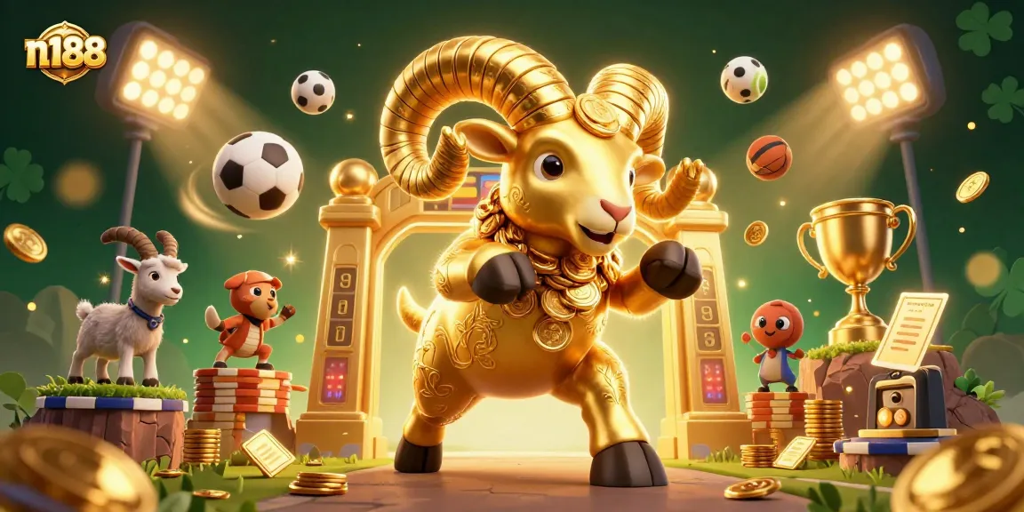 Bet on n188 with thrilling action featuring a golden ram charging through a dynamic casino scene