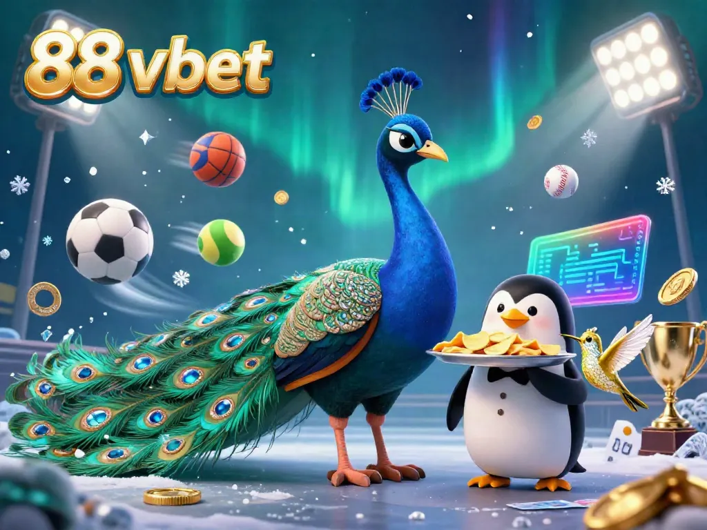 Engage with thrilling casino action at 88 vbet featuring peacock and penguin characters amid dynamic sports elements.