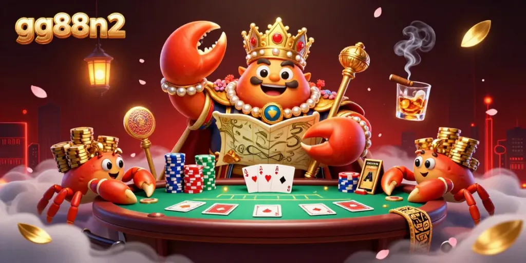 Experience thrilling poker action at gg88n2 with a vibrant casino scene featuring a golden crab emperor.