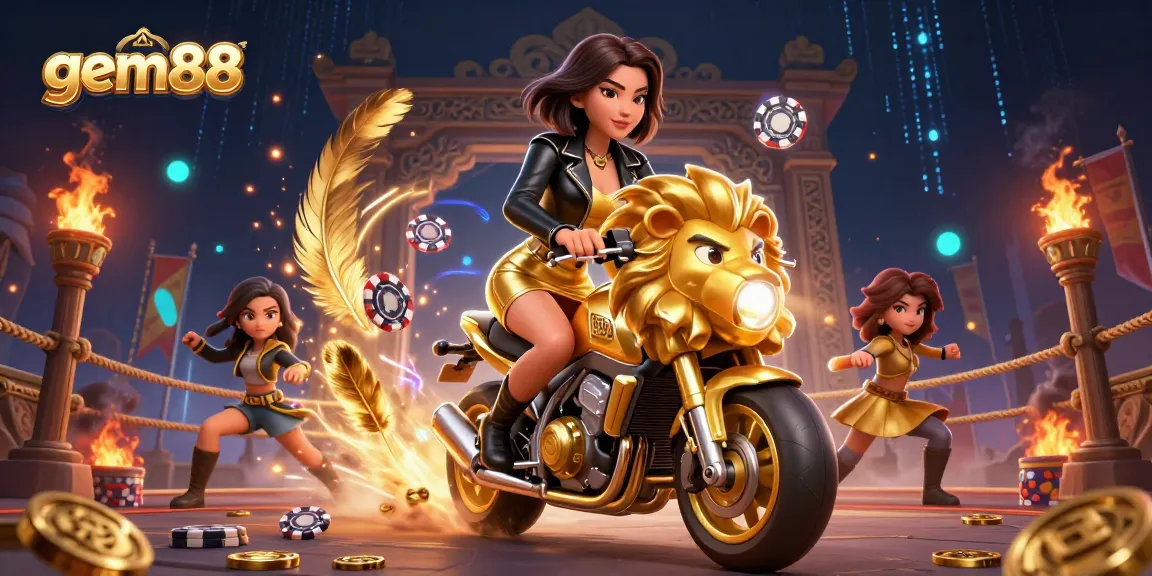 Experience high-energy gaming with gem88's thrilling battle of luck and skill in a vibrant casino scene.