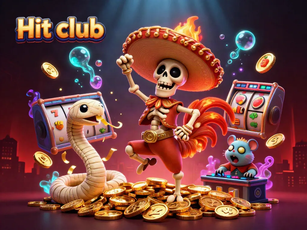 Hit club victory dance scene filled with gold coins and vibrant slot game elements for energetic casino promotion.