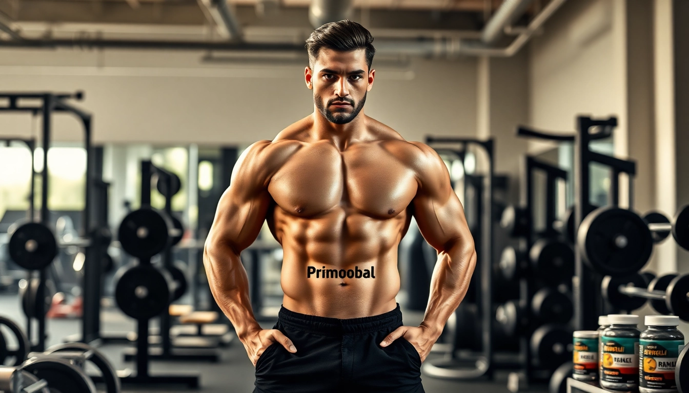 Primobal Primobolan fitness model demonstrating strength in a modern gym.