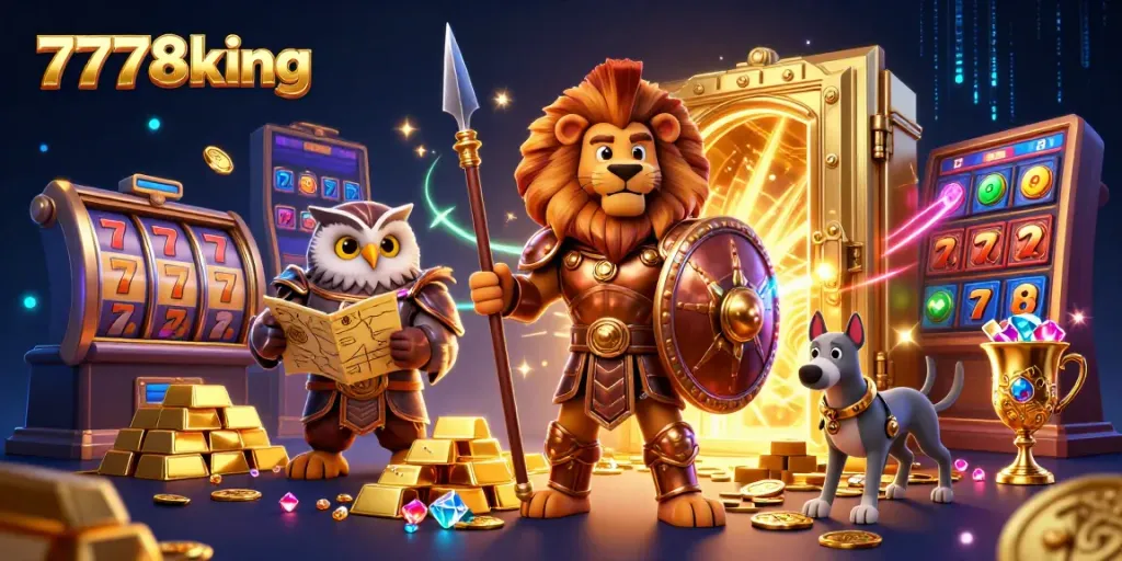 Spin and win with 7778king in this vibrant casino illustration showcasing thrilling gambling elements.