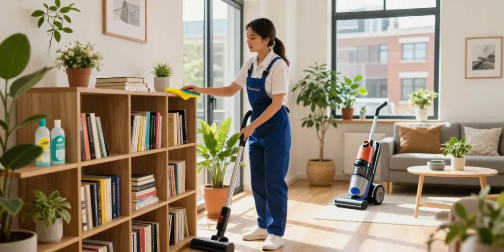 Professionele woning schoonmaak Amsterdam door ervaren schoonmaker in modern appartement.