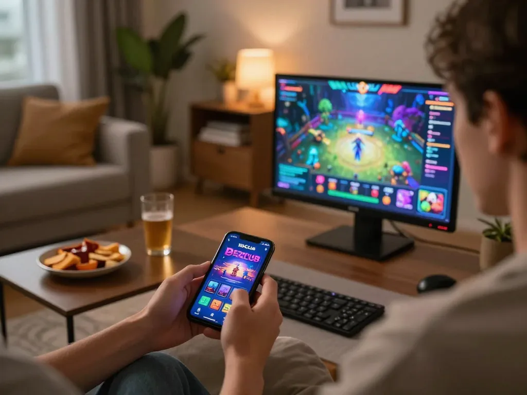 B52CLUB app on a smartphone during an engaging home gaming night, showcasing online gambling thrills.