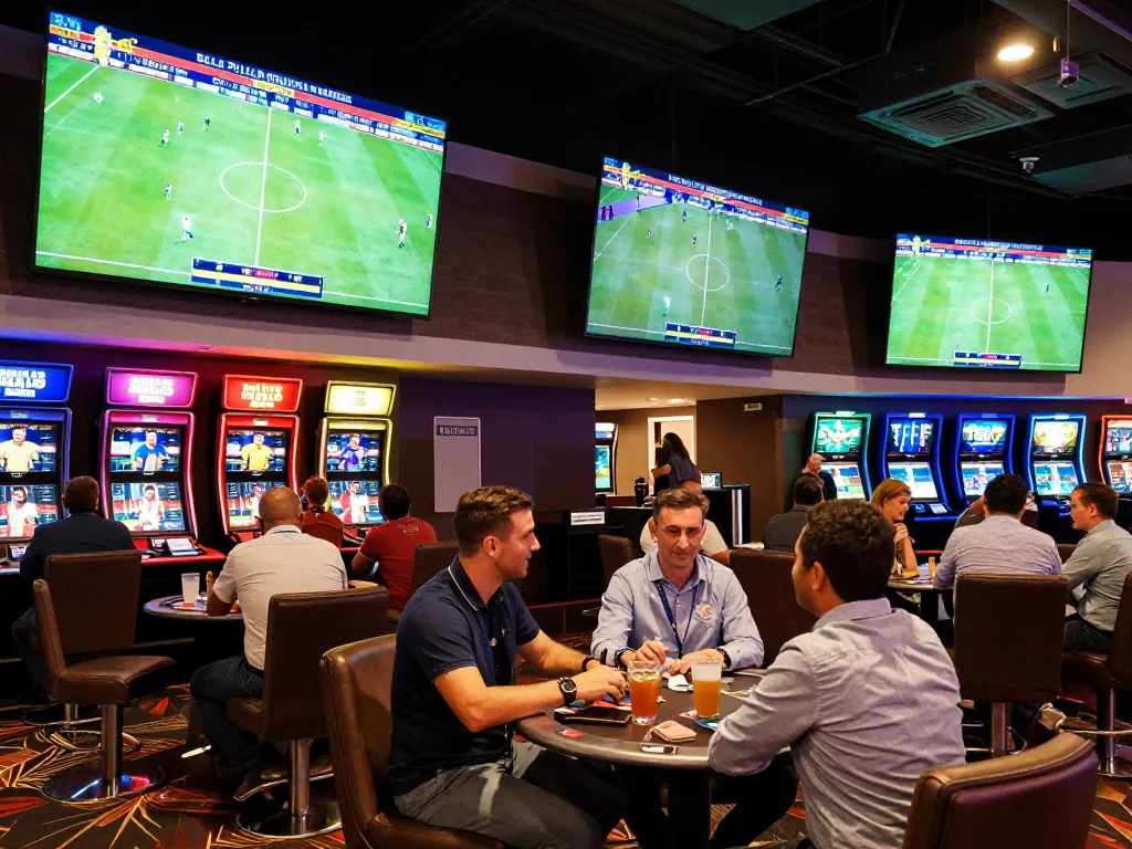 Bet on bola piala dunia 2026 with excitement in a vibrant casino sports betting area.
