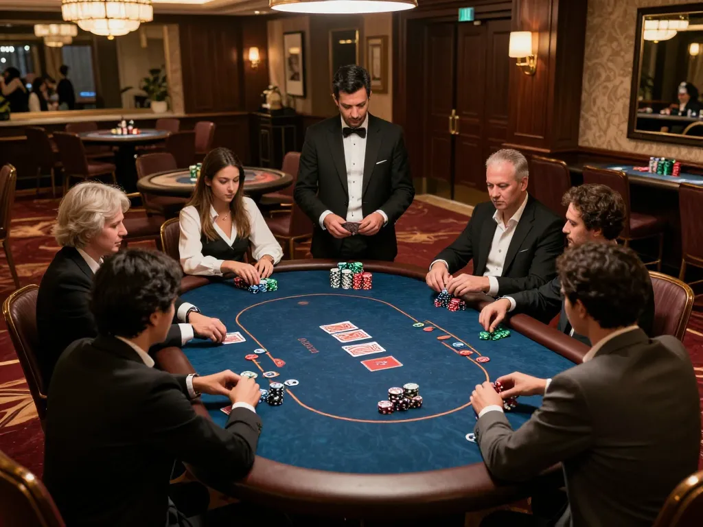 Players enjoying high-stakes poker at a VIP table, showcasing the elegance of 23wincom's luxury gaming experience.