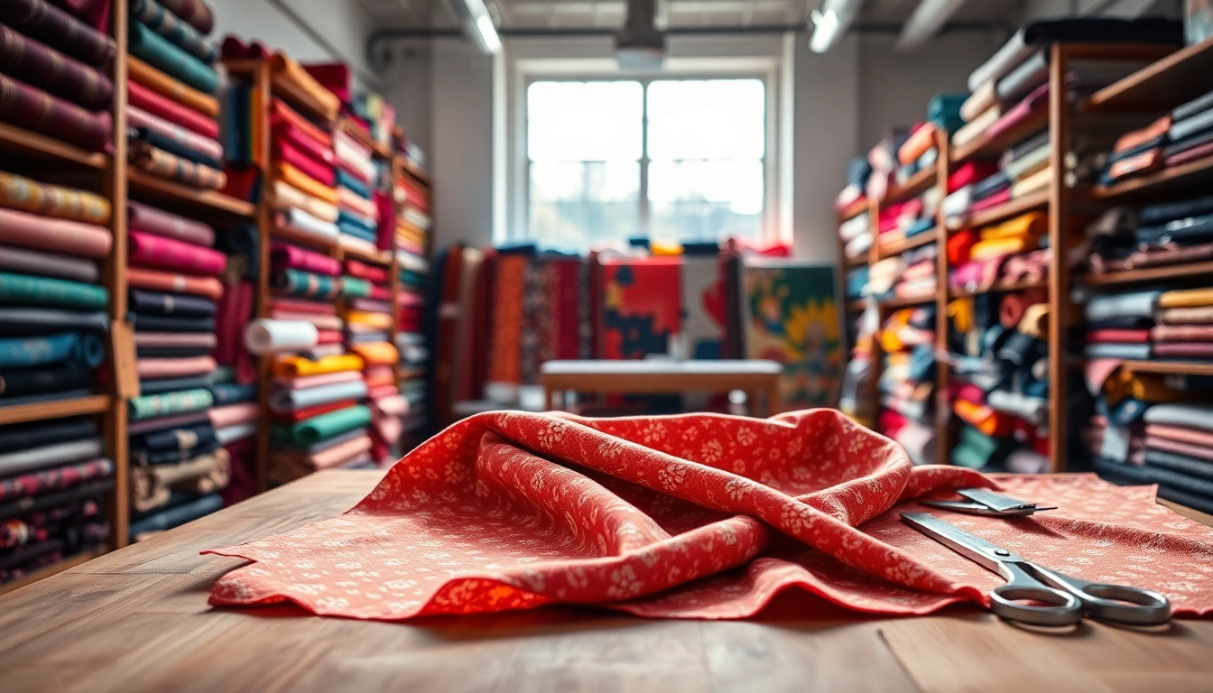 Bekijk uni katoen stof met rijke kleuren en texturen in een creatieve studio.
