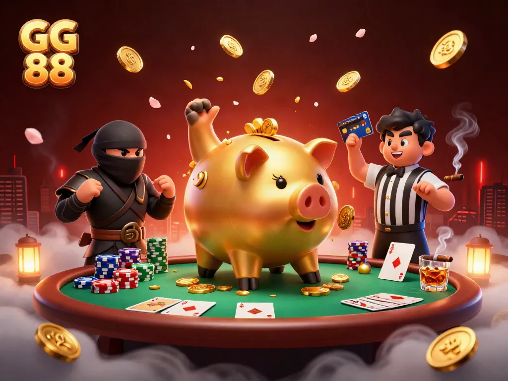 Experience the excitement of GG 88 with thrilling casino action featuring characters and poker elements.