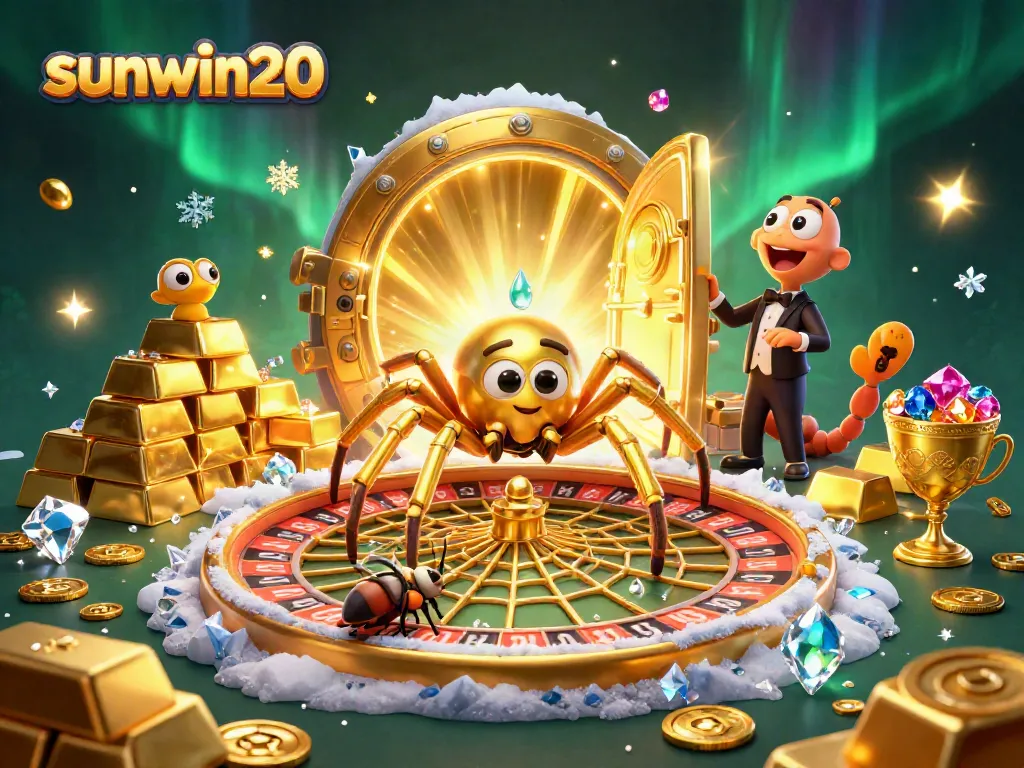 Experience thrilling gameplay with sunwin20 as the golden spider spins fortune in a colorful casino scene.