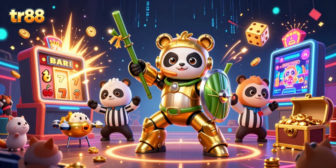 Experience thrilling casino excitement with tr88's vibrant slot machine jackpot and unique characters.