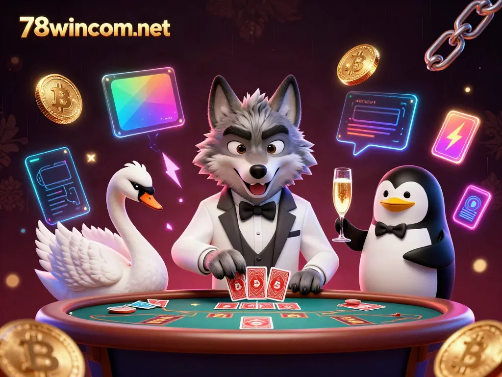 Experience vibrant online gaming with 78wincom net, featuring a debonair wolf and glamorous characters.