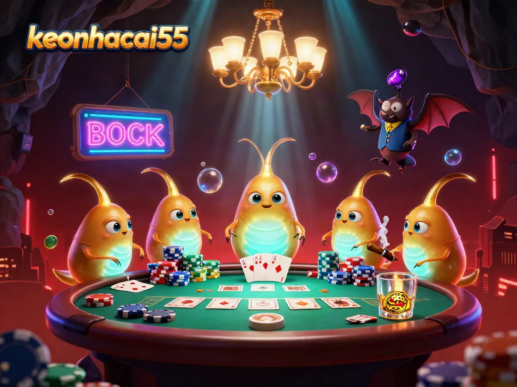 Experience the thrill of gaming with keonhacai55 in a vibrant cave casino illuminated by bioluminescent glowworms.