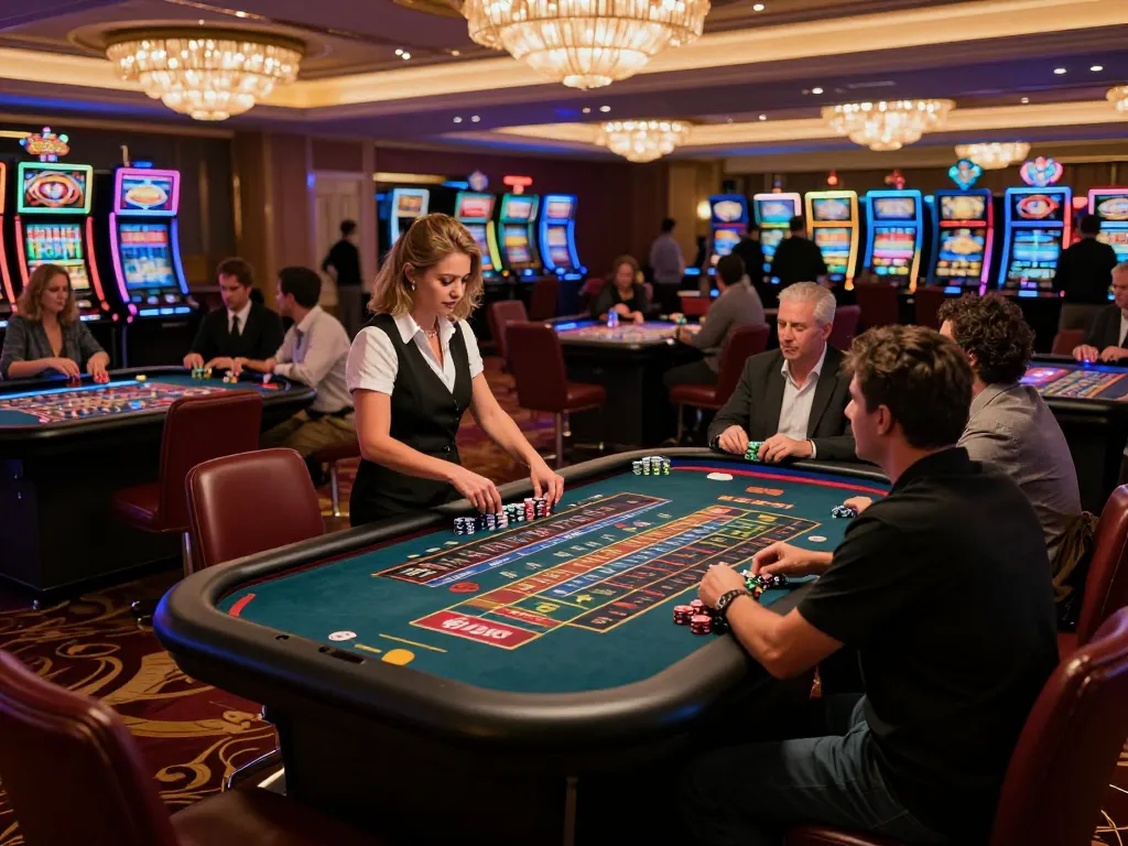 Các người chơi tham gia vào bàn roulette trong khi tận hưởng trải nghiệm LUCK8 trong không khí sôi động của sòng bạc.