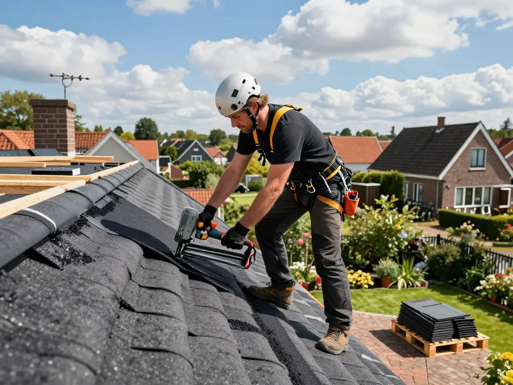 Expert dakdekker in Harderwijk die kwaliteits bitumen dakbedekkingsmaterialen aanbrengt op een woonhuis.
