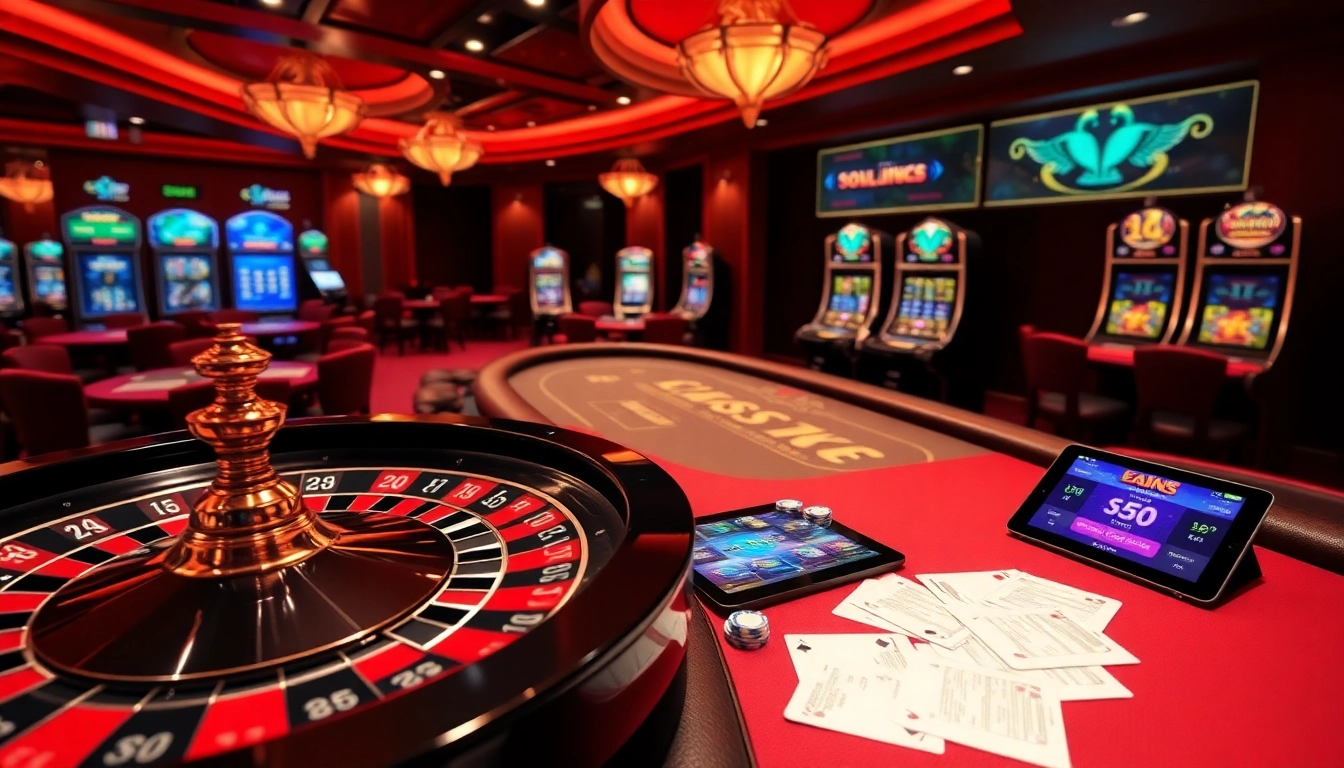 Engaging casino scene depicting 包网 solutions with roulette wheel, poker tables, and vibrant gaming interfaces.