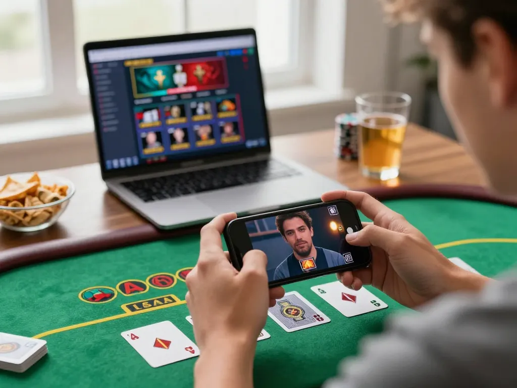 Engaging player utilizing smartphone for live dealer games on TR88 while enjoying a relaxed home environment.