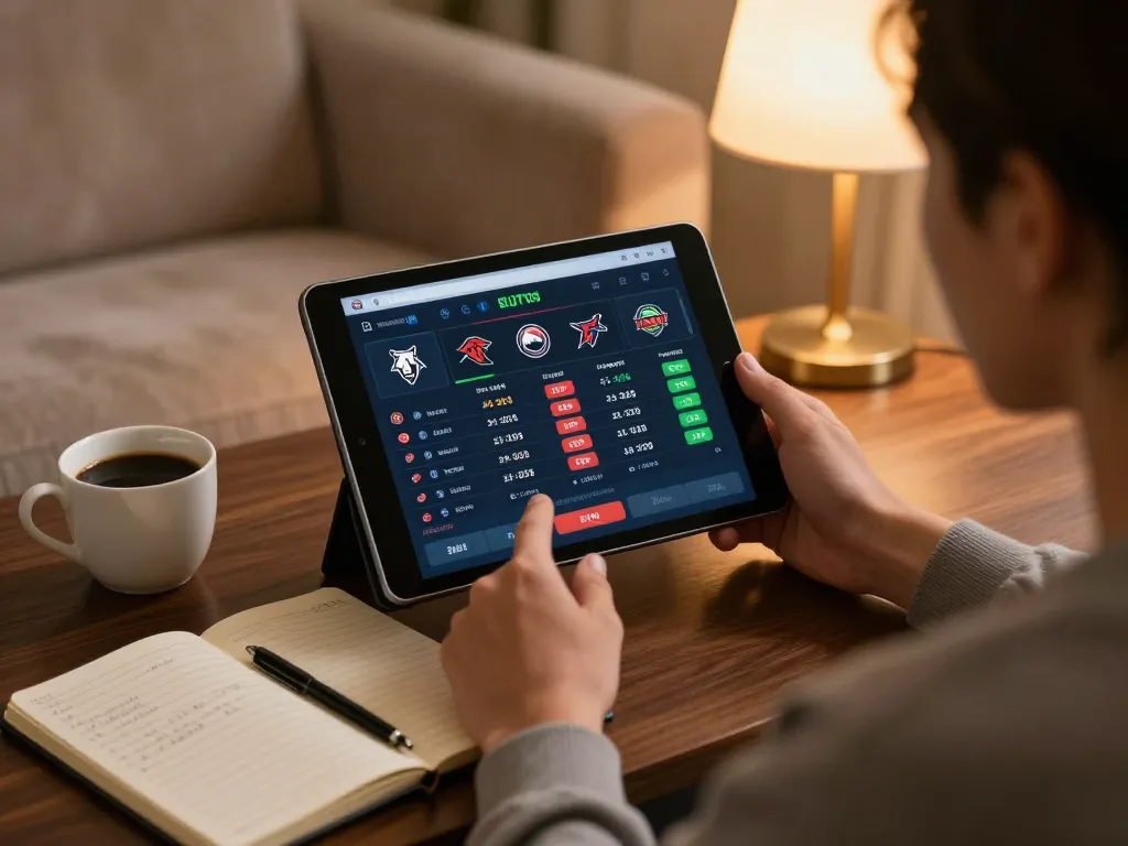 Engaged user browsing Link nhà cái Sky88 on a tablet for sports betting strategies.