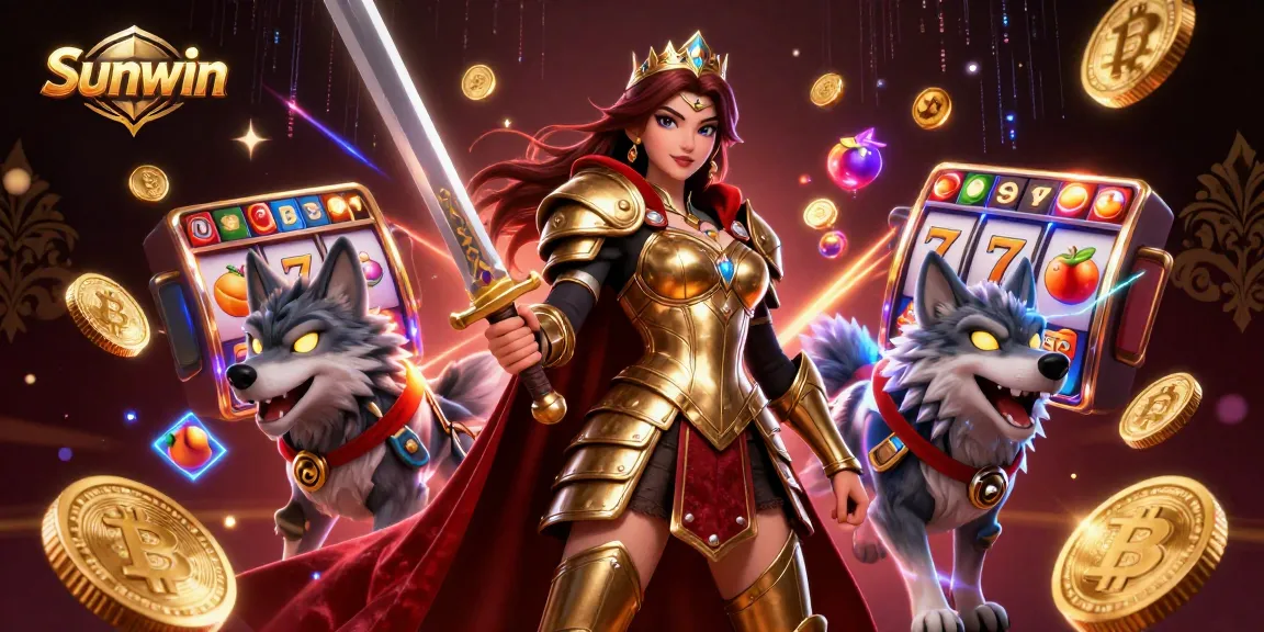 Experience thrilling wins with Sunwin in this vibrant casino-themed digital illustration.