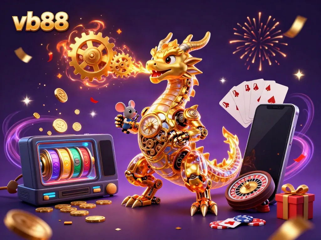 Win big with VB88 in this vibrant casino-themed 3D illustration featuring exciting game elements.