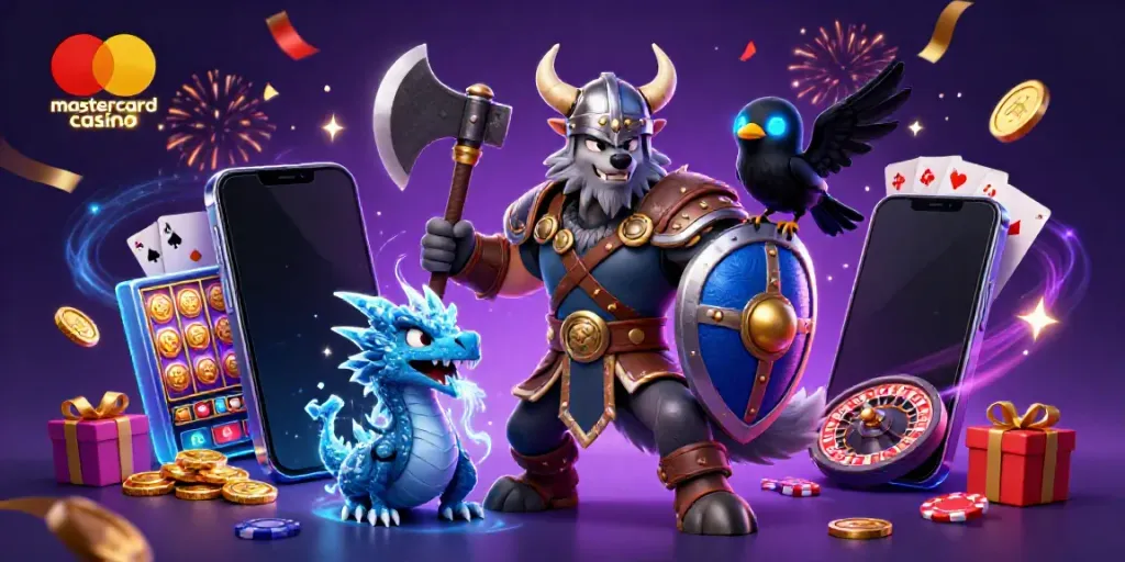 Engage in exciting gameplay at mastercard casino with a Viking wolf warrior, fierce dragon, and vibrant slot games.