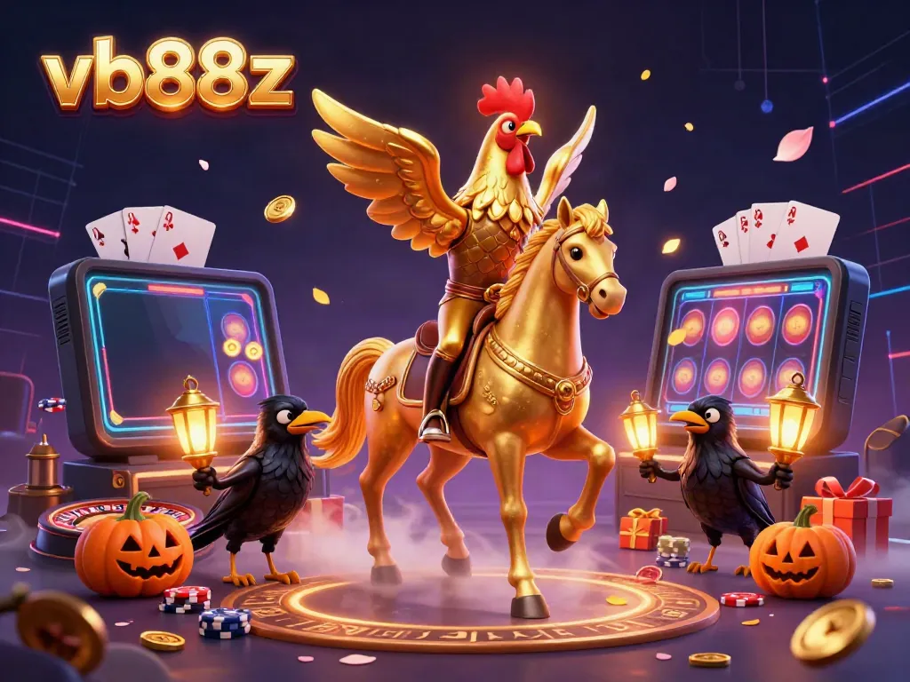 Experience the thrill of vb88z with a golden rooster and friends illuminating the casino scene.
