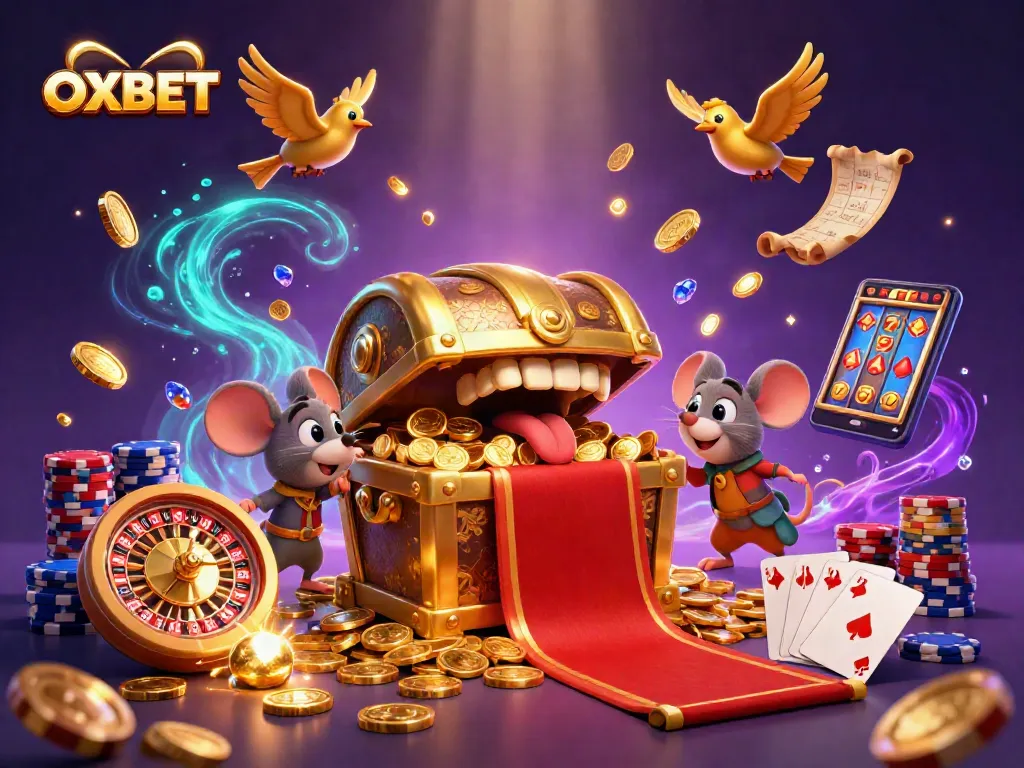 Experience thrilling wins at OXBET with vibrant casino motifs and dynamic action in a colorful 3D scene.