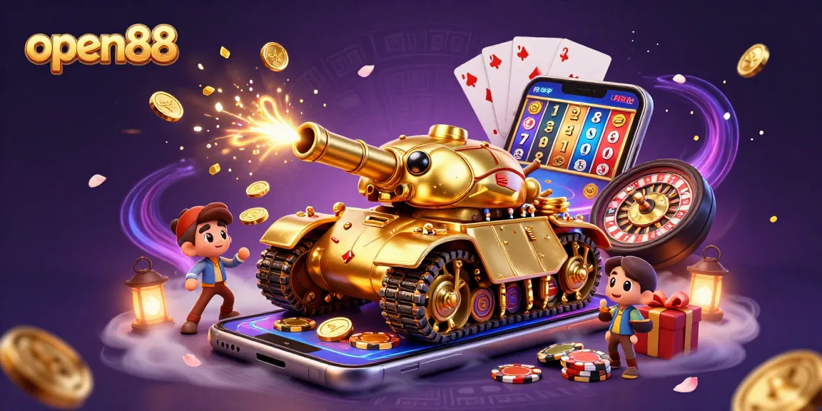 Experience thrilling gameplay with open88's exciting casino world showcased in a dynamic illustration.