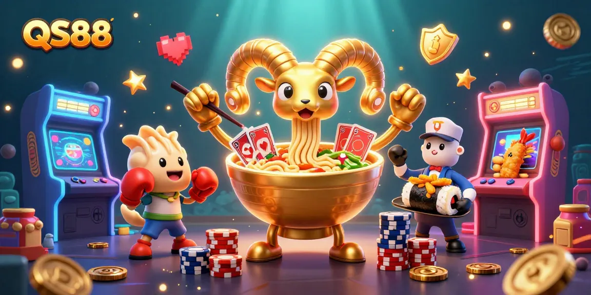 Experience exciting gaming with QS88, featuring a vibrant 3D casino scene with unique characters and thrilling elements.