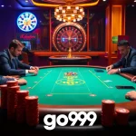Experience the excitement of the go99 apk at a luxurious poker game with vibrant tables and chips.