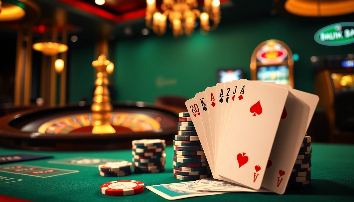 Players engaging in exciting casino games with DU88-themed poker chips and cards on a lavish table.