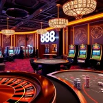 Experience the excitement of 888new with players enjoying a vibrant casino setting featuring slot machines and roulette.