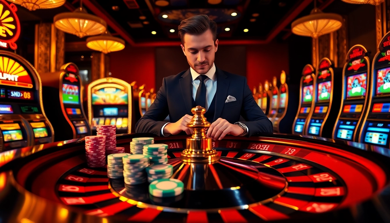 Experience high-stakes betting at the VB88 casino with vibrant roulette and poker elements.