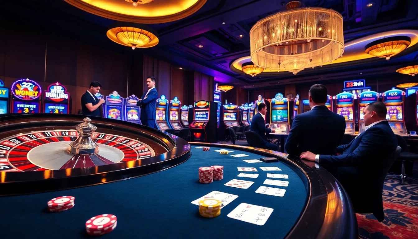 Excitement and luxury in a casino scene, highlighting gameplay at 23win.