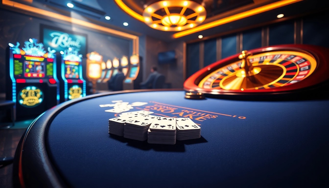 Experience the thrill of game u888 at a luxurious casino with vibrant slot machines and poker tables.