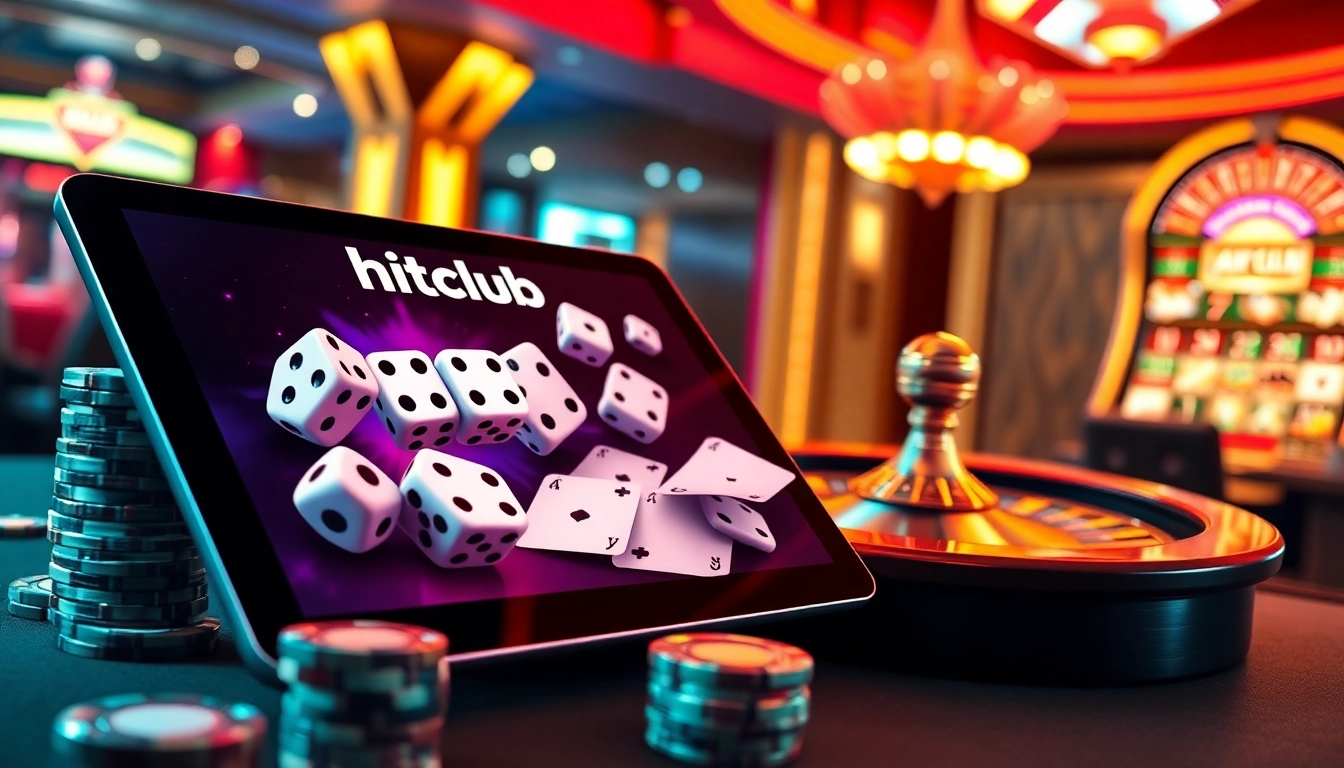 Hitclub's exciting online casino experience with vibrant gaming elements and animated devices.