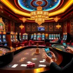 Players engaging with KM88 online gambling interface surrounded by vibrant casino elements.