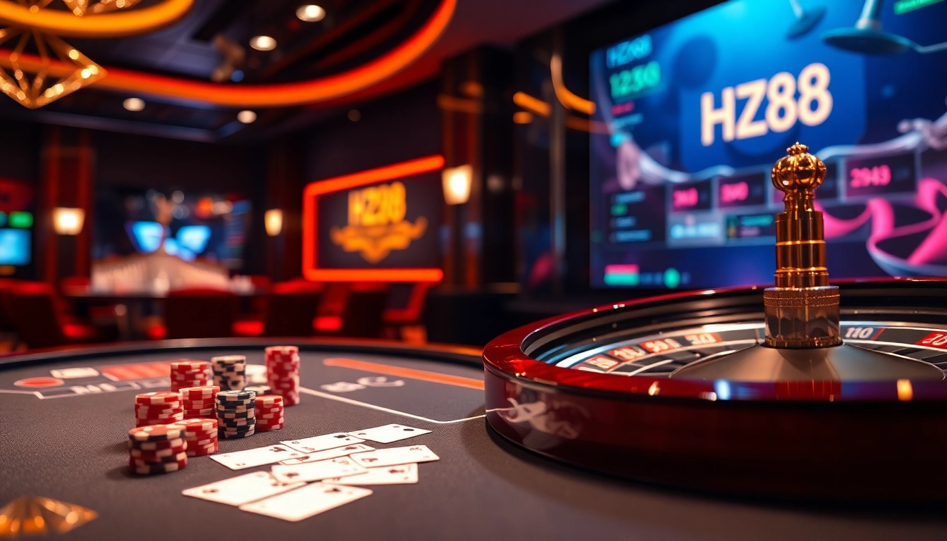 Play thrilling games at nhà cái HZ88 featuring vibrant casino tables and exciting betting action.