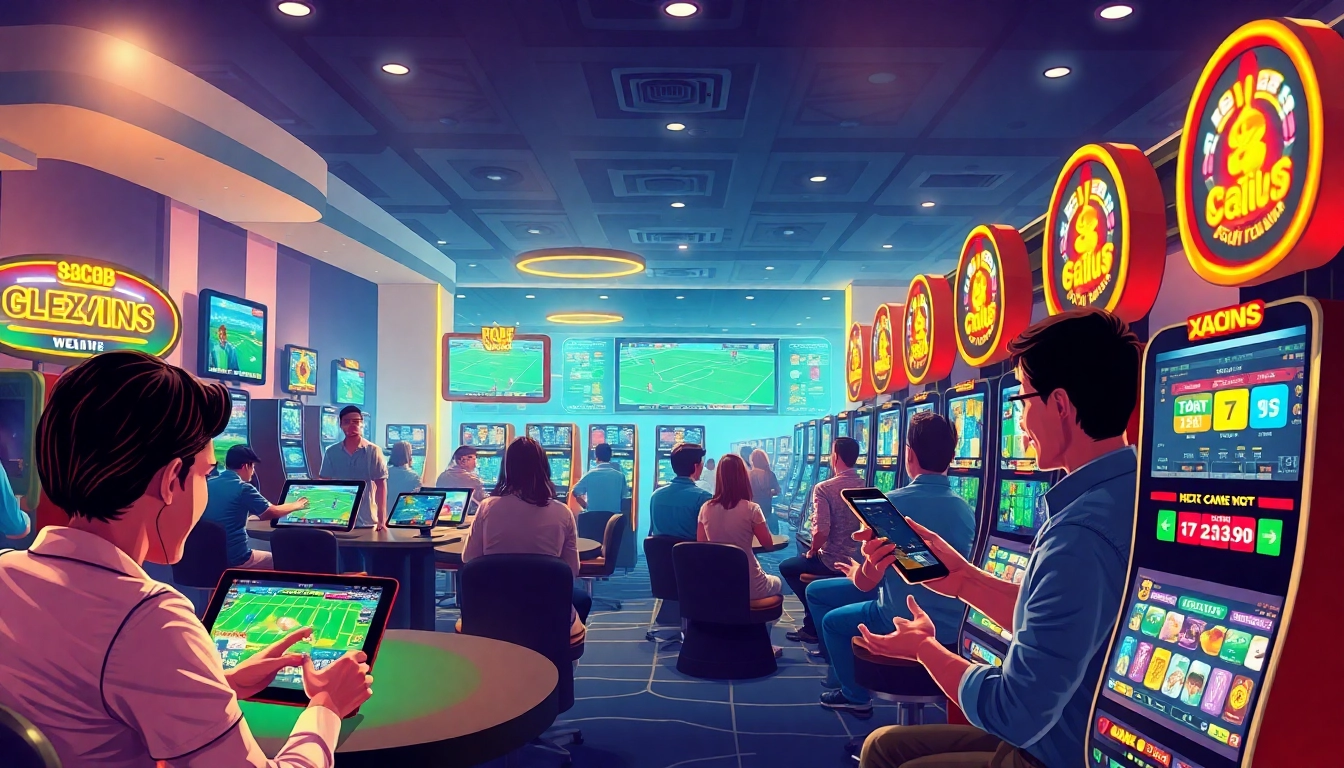 Exciting online gaming scene showcasing players at 88clb casino with vibrant colors and engaging activities.