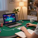 Experience online poker gameplay at https://va88.moe/, showcasing a user engaging with vibrant game graphics and strategic notes.