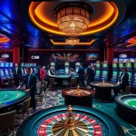 C168 casino scene with players at poker tables and vibrant slot machines offering an exciting atmosphere.