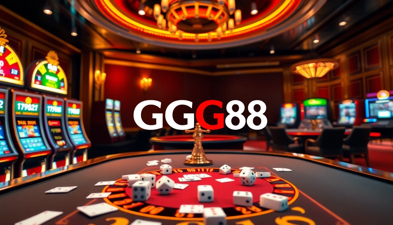 Engaging online gaming scene with GG88 logo highlighting luxury and excitement in gambling activities.