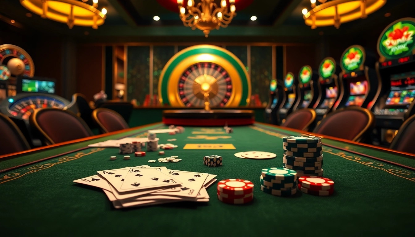 Experience a thrilling night at Bl555 with luxurious casino gaming elements like cards and chips.
