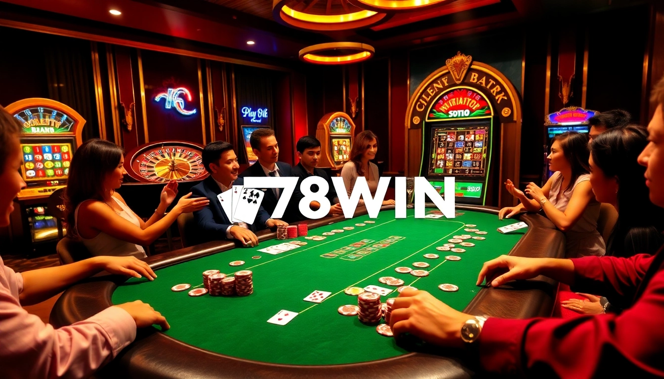 Engage in thrilling poker action at 78WIN with vibrant chips and cards on a luxurious table.