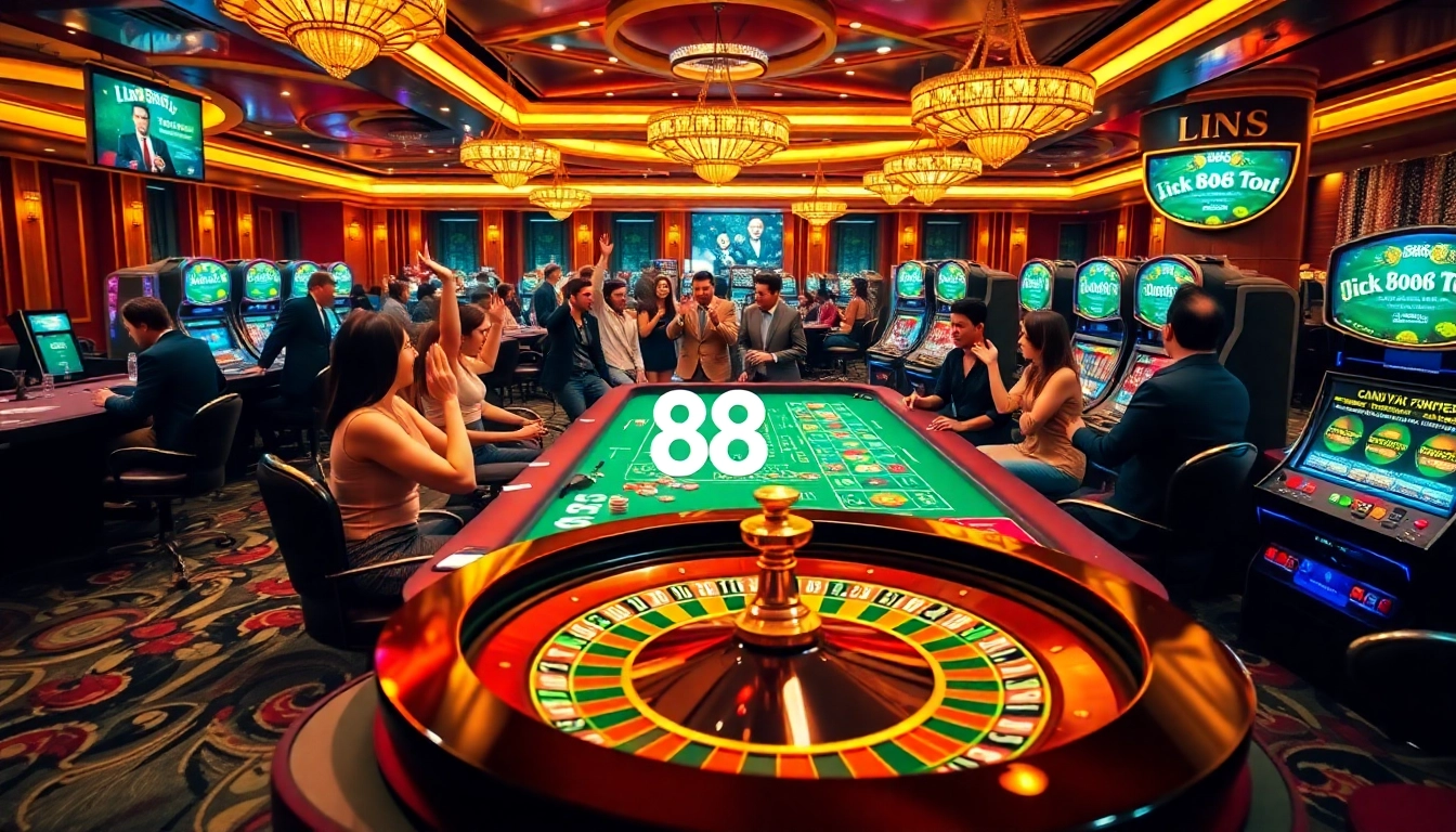 Players enjoying dynamic casino games with link vào 88vn displayed prominently.