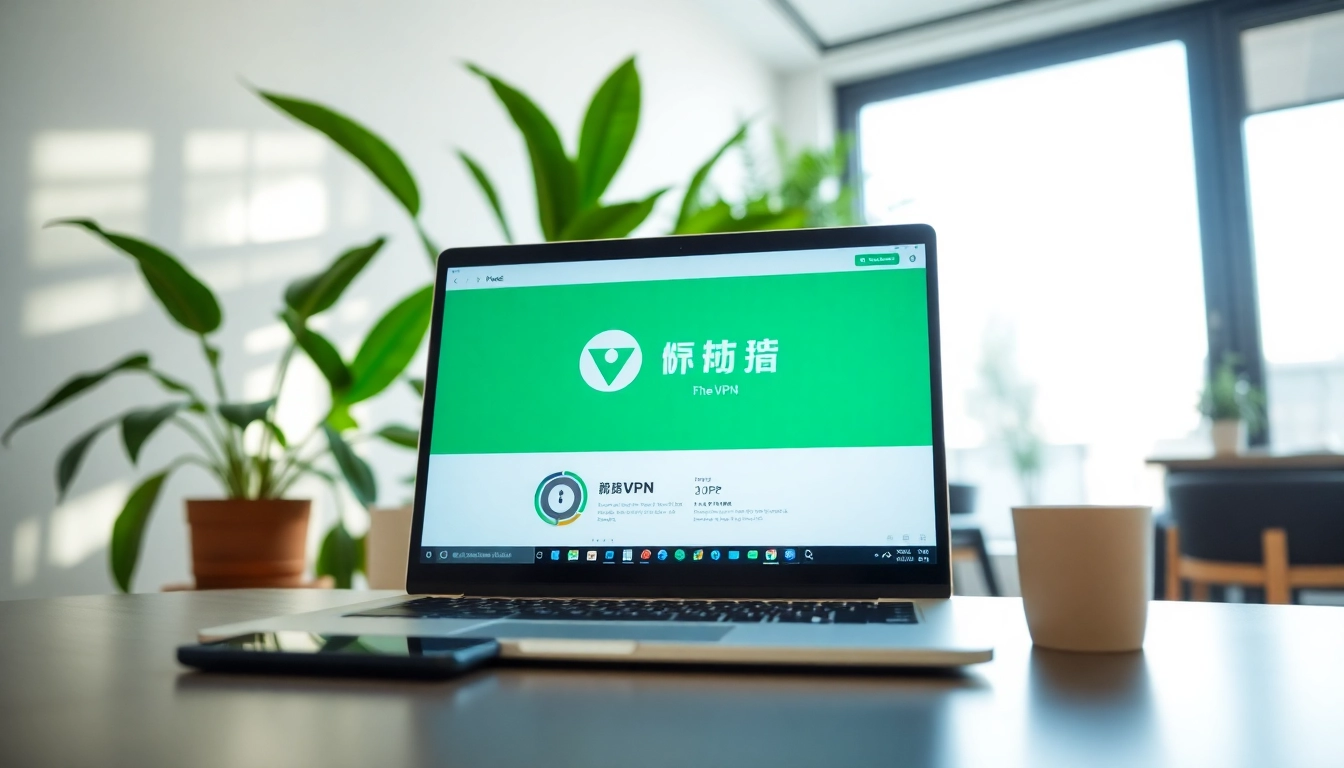 在现代笔记本电脑上展示 VPN 连接与安全功能的快连下载界面。